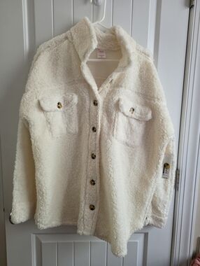 NWT No Boundaries Women’s Cream Sherpa Button-Up Jacket Plus Size XXXL